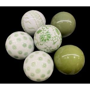 Carpet Balls Orbs Porcelain Green White Decorative Set of 6 Floral